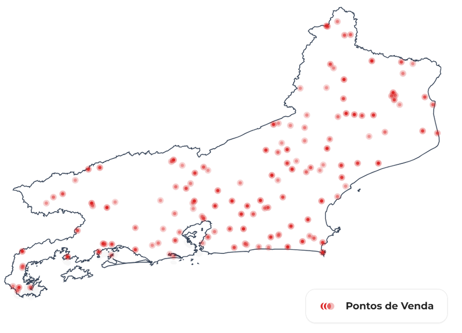 Mapa de pontos de venda Mine Foods no Rio de Janeiro
